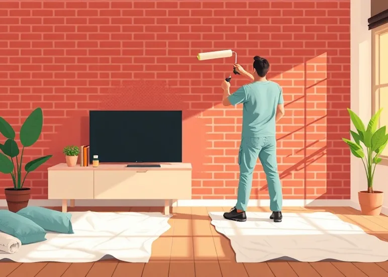 Peintre appliquant la peinture au rouleau sur un mur de salon
